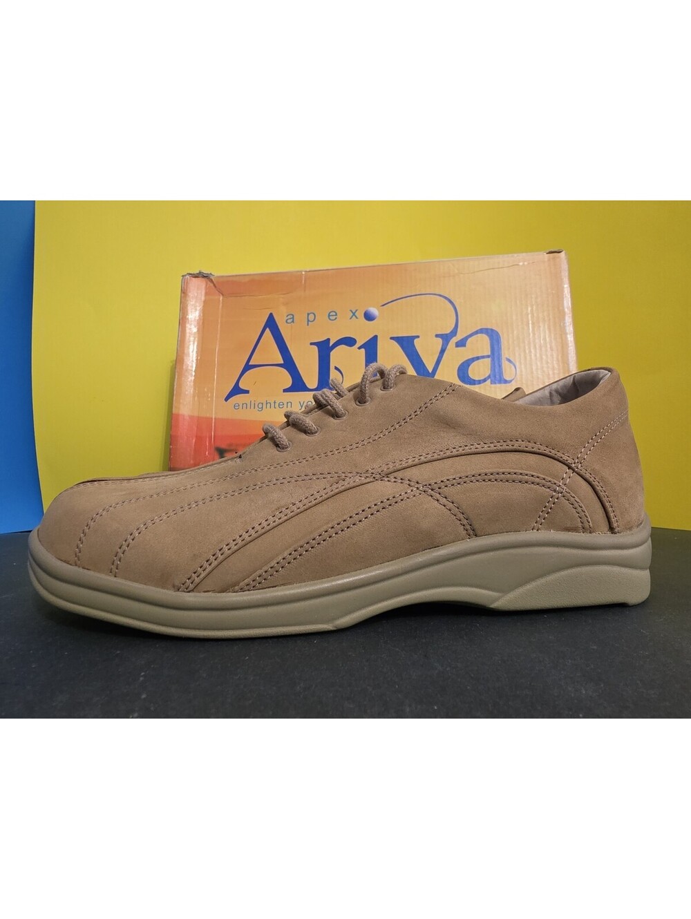 APEX ARIYA Women's 8W Beige  Nubuck Leather Anit-Shox Oxfords Orthopedic Shoes